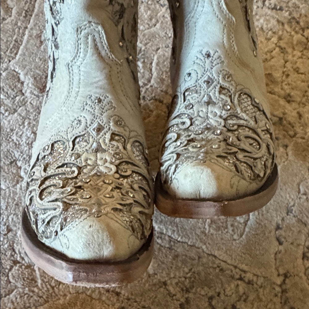 Corral White Glitter Inlay And Crystals Womens Boots Size 6.5 - Picture 5 of 8